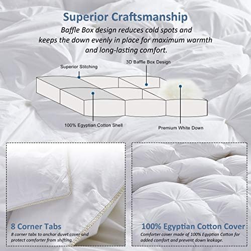 Luxurious All-Season Goose Down Comforter California King (Cal King) Size Duvet Insert, Exquisite Pinch Pleat Design, 1200 Thread Count 100% Egyptian Cotton, 75 oz Fill Weight, White - Image 6