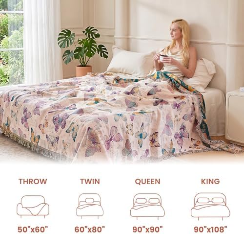 MSGKV Boho Throw Cotton Butterfly Blanket 50"x60" for Couch Sofa Decor - Image 5