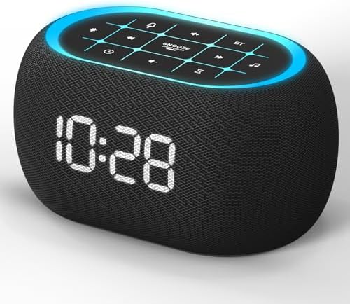 ANJANK Alarm Clock White Noise Sound Machine with Bluetooth Speaker, 21 Soothing Sounds, 7 Night Lights, 0-100% Dimmer/Sleep Timer/Volume Control, Small Design for Kids Adults Sleeping,Bedroom (Black) by ANJANK