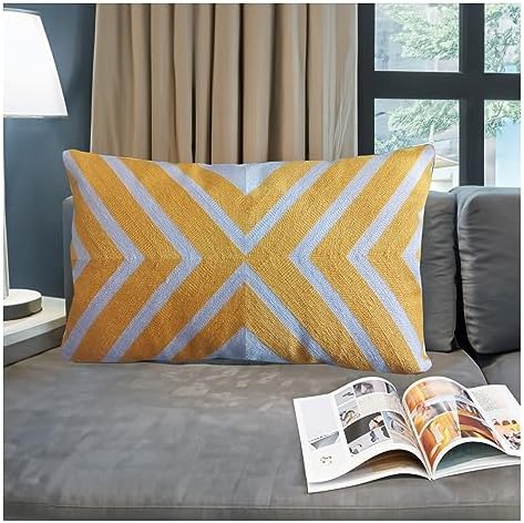 Bolster Accent Pillowcase Coko Geometric Throw Pillow Cover Lumbar Embroidered Arrow Cotton Canvas 12x20 1pc Pink and Mango Yellow/Orange 2 Tones, Chevron 30x50cm - Image 3