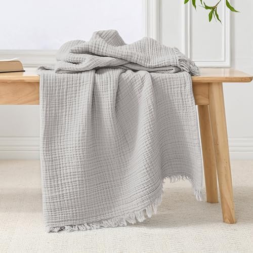 Esterra Muslin Throw Blanket 50x65 Inches Cozy Soft Lightweight Pre-Washed Cotton Blanket, All Season Breathable 4-Layer Gauze Blanket Throw for Sofa Couch Bed, Gray Violet by Esterra