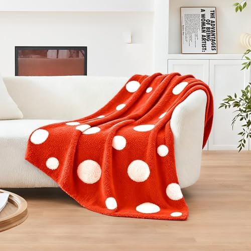CozeCube Reversible Knit Throw Blanket, Orange Red White Polka Dot, 50"x60" - Image 4