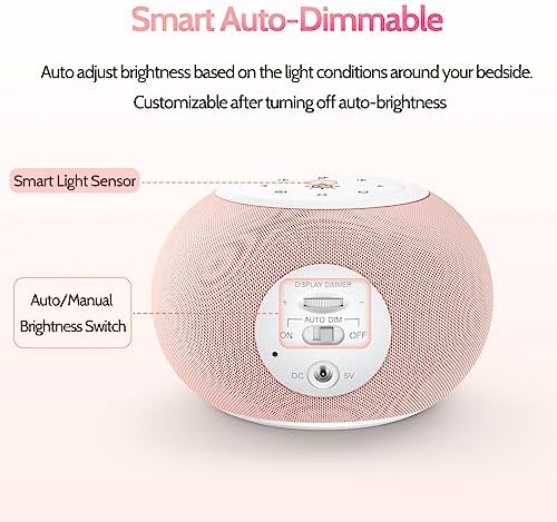 REACHER Auto Dimmable Sound Machine Alarm Clock with Night Light for Girls - Image 3