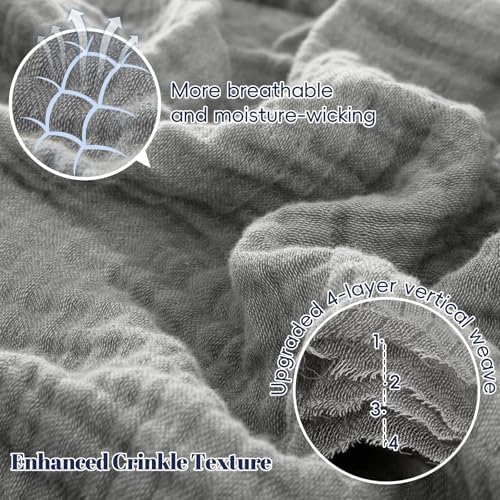 PHF 100% Cotton Muslin Blanket King Size 108"x90", 4-Layer Lightweight Gauze Throw, Breathable Cloud-Soft Minimalist Blanket for Bed, Couch, Camping & Baby, Grey, Ideal Gift - Image 3