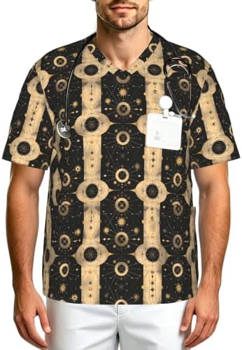 Men's Scrub Top,V-Neck Spill Wrinkle Resistant,3 Pockets-Sacred Geometry Shapes (1) by Unknown