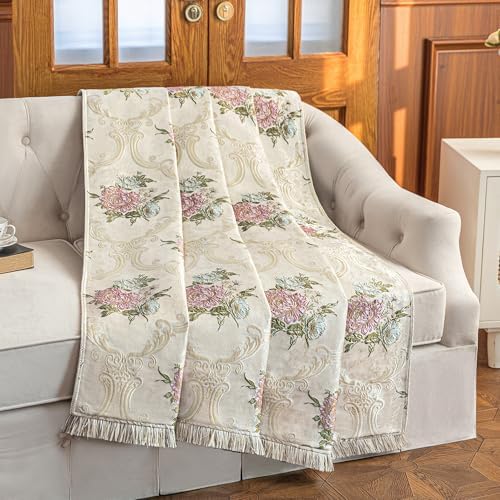 Loom and Mill Jacquard Floral Throw Blankets for Bed, Pearly Beige, 52"x72” - Image 2