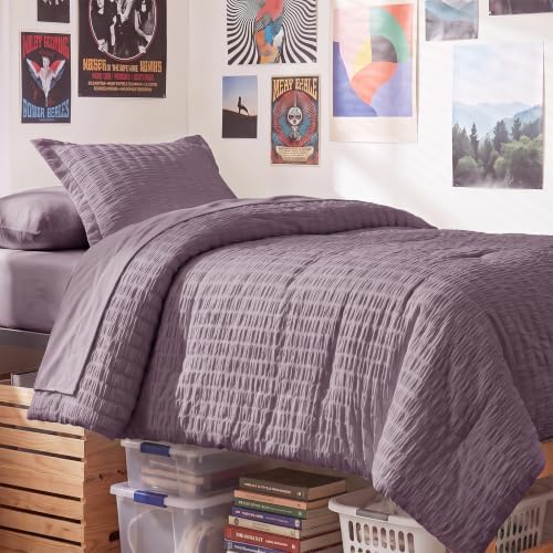 CozyLux Twin XL Comforter Set 5 Pieces Dusty Purple Seersucker Bed in a Bag by CozyLux