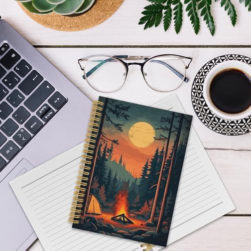 Retro Campfire Spiral Notebook, Camper Gifts Journaling Notebooks for Women Men, Forest Camping Hardcover Journals for Office 160 Pages 5.5 x 8.3 Inch, Gifts for Camping Lovers - Image 6