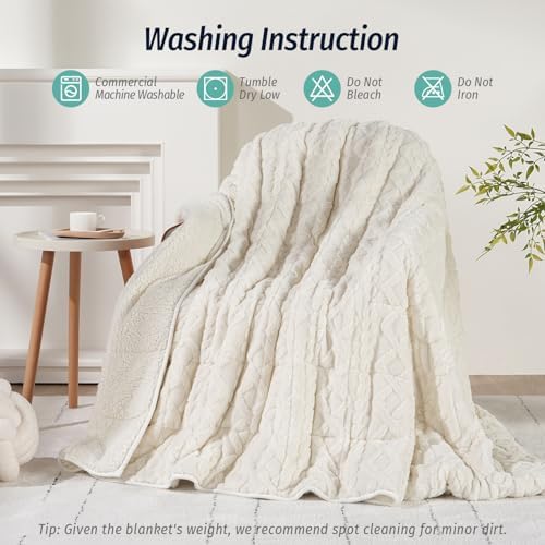 Wemore Weighted Blanket for Adults Twin Size 15 lbs 48" x 72" Cream White - Image 7