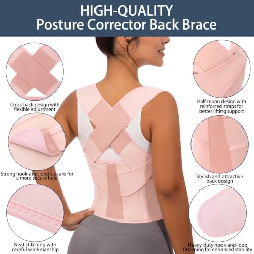 Posture Corrector for Women and Men Plus Size Full Back Support Brace Straightener Scoliosis Spine Upper Back Pain Relief Adjustable Shoulder Instant Posture Corrector with Hunchback (Pink, Large) - Image 4