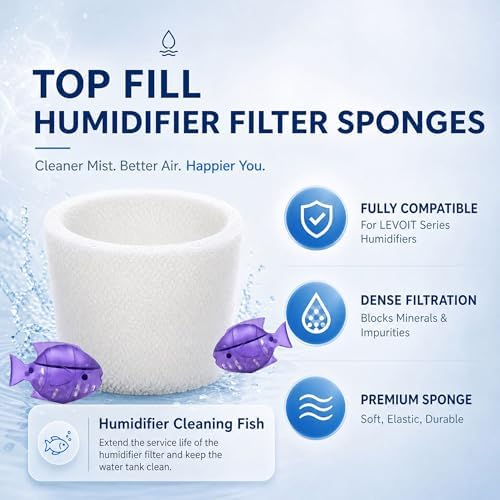 Top-Fill Humidifier Replacement Filter Compatible with Levoit Dual150 Dual200S Classic160 Classic300(S) LV600S LV600HH OasisMist450S OasisMist600S Superior 6000S - 30 Filters and 2 Clean Fish - Image 2