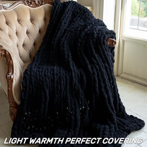 Chunky Knit Throw Blanket for Couch，80X90 Inches Black - Image 4