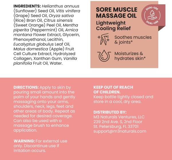 Sore Muscle Massage Oil & Lymphatic Drainage Massager Kit, 8 fl oz by M3 - Image 5