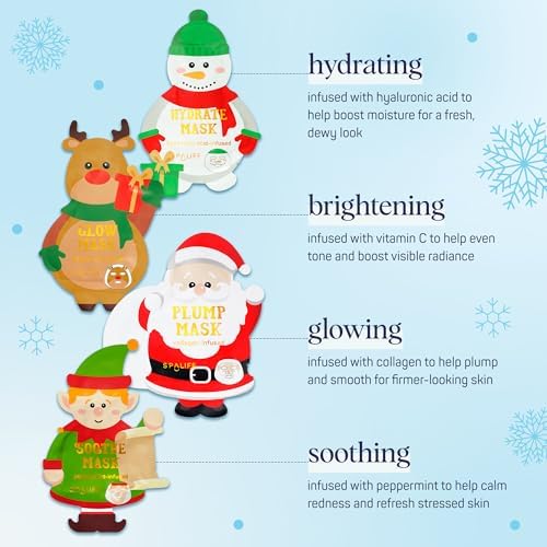 SpaLife Beauty Santa’s Workshop Christmas Face Mask Bundle | Korean Facial Masks | Hydrating, Soothing and Firming Sheet Mask Set | Christmas Face Masks for Women | Spa Party Favors | 12 Pack - Image 4