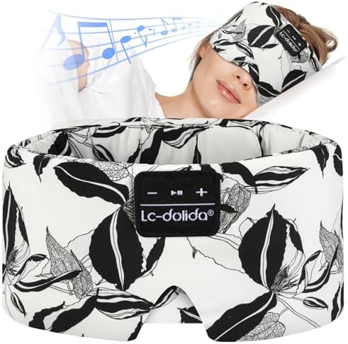 LC-dolida Sleep Mask with Bluetooth Headphones, Extra Large Silk Eye Mask for Sleeping Side Day Sleepers, Sleep Headphones Bluetooth 5.4 for Women Men with Thin Speaker, Blackout, Comfort, Microphone by LC-dolida