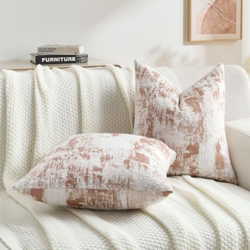 FUTEI Pack of 2 Faux Cashmere Throw Pillow Covers 20x20 Inch, Rust White - Image 5
