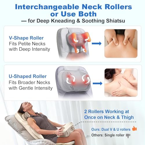 Massage Chair Pad with Dual Neck Modules and Heat, Cream - Image 4