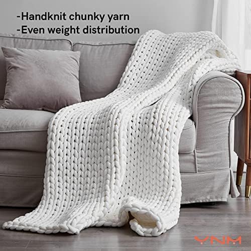 YnM Knitted Weighted Blanket, Hand Made Chunky Knit Weighted Throw Blanket for Sleep or Home Décor, Rest and Relax in Style Handmade Weighted Blankets (White, 80''x87'' 25lbs) - Image 2