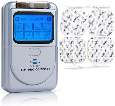 axion TENS Unit STIM-PRO Comfort - with 4 pcs of 2x2‘‘ Electrode Pads | TENS Machine Muscle and Nerve Stimulator for Drug-Free Pain Relief for Sore and Aching Muscles Like Back Pain by axion