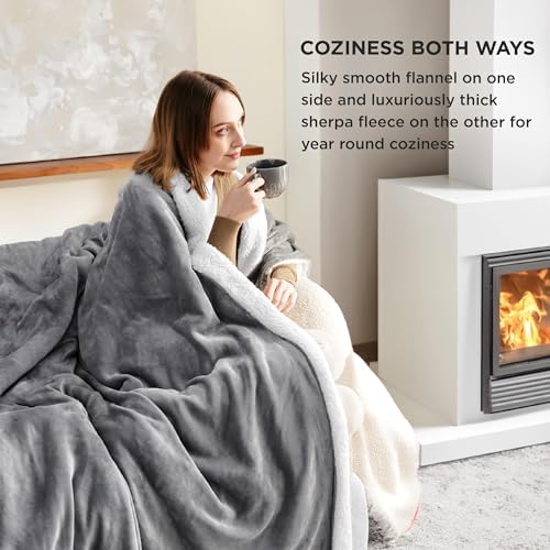 Bedsure GentleSoft Sherpa Fleece Throw Blanket for Couch, Non-Heated, Thick & Warm Cozy Comfort Blanket for Winter Fall, Soft Fuzzy Plush Throw Gifts for Women and Men, Grey, 50x60 Inches - Image 3