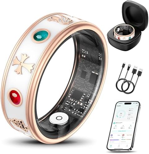 Smart Ring for Women, Fitness & Activity Tracker with Blood Pressure/Heart Rate Monitor, Sleep Tracker,Step Counter, IP68 Waterproof Ring for iOS&Android, Fast Charge,No Subscription (Rose Gold,Size9) by PJIVE