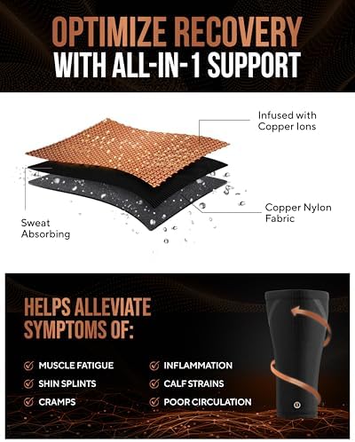 TheraCopper Copper Calf Compression Sleeve for Women & Men (Large, 2 Pack) - Image 6