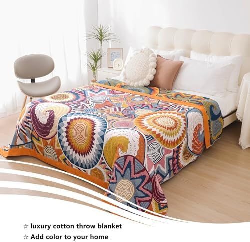 VANJOROY Boho Throw Blanket, 100% Organic Muslin Cotton Skin-Friendly Breathable Ultra Soft Bed Quilt Throw - All Season Decor Colorful Blanket for Sofa Couch Chair and Gift. 91" x 108" - Image 3