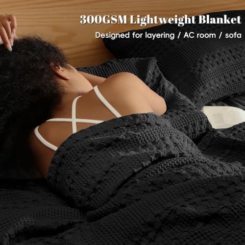 PHF Lightweight 100% Cotton Waffle Blanket for Bed, Twin XL, Black - Image 2