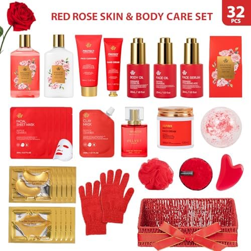 Gifts for Women, 32 Pcs Rose Spa Gifts Basket, Hydrating Face Skin Care Set - Image 2
