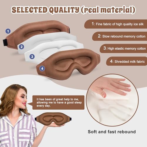 3D Advanced Eye Mask for Sleeping，Ultra Delicate Soft Skin Friendly Eye mask，100% Blackout Sleep Eye Mask for Sleep, Eyelash Extension Sleep mask (Coffee Color) - Image 4