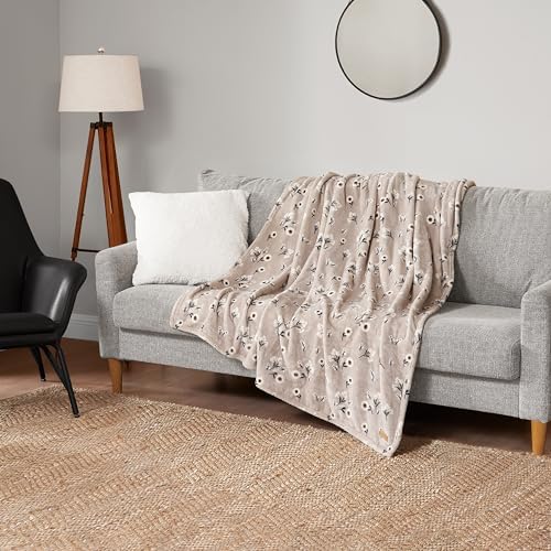 Lucky Brand Cozy Plush Blanket - Premium Microfiber Throw for Luxurious Comfort and Style, 50" x 70", Daisy Beige Floral - Image 4