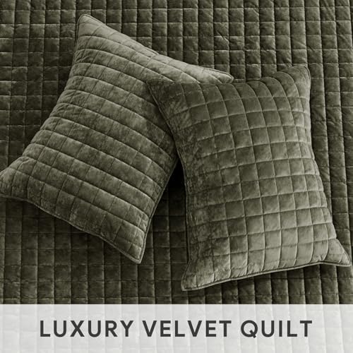 RECYCO Velvet Quilt Set, Oversized California King 118"x106", Olive Green - Image 4