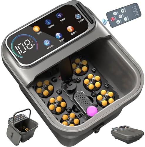 Collapsible Foot Spa Bath with Heat and Massage, Motorized Shiatsu Foot Massager Tub for Plantar Fasciitis & Stress Relief, Temp Control, Bubbles, Remote, Pedicure Spa at Home by Unknown