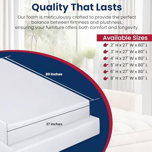 RaceCityFoam High Density Upholstery Foam (Semi Firm) 36 ILD - 5"x27"x80" - Image 2