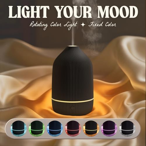 Essential Oil Diffuser, 100ml Aromatherapy Diffuser, Mini Ultrasonic Diffuser for Essential Oil, Home, Office, Cool Mist Humidifier with 7 Led Light, Auto Shut-Off, Black - Image 4