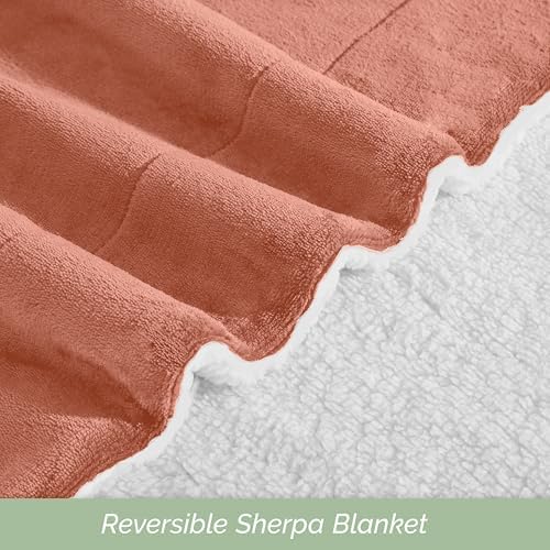 Elegant Comfort Ultra Soft Reversible Flannel Sherpa Blanket - Cozy Silky Fleece Throw for Couch, Bed - Plush Fuzzy Warm Winter Blanket for Gift, King, Coral - Image 5