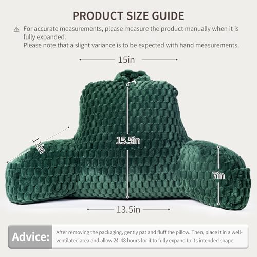 Reading Pillow for Bed, Adults Back Pillow for Sitting up, Husband Pillow for College Dorm, Back Support Cushion with arms for sit up on Couch, Sofa, and Floor, Green - Image 7
