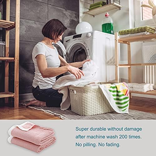 SE SOFTEXLY Muslin Throw Blanket, 4-Layer Dyed Yarn, 90”x102”, Coral Pink - Image 6