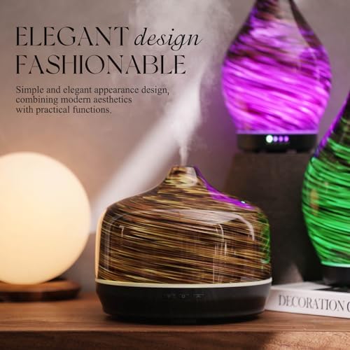 Porseme 500ml Glass Essential Oil Diffuser Aromatherapy Ultrasonic Cool Mist Humidifier 15-21 Running Hours Waterless Auto-Off Air Diffusers for Sleeping Yoga Working Spa(Dark Golden) - Image 4