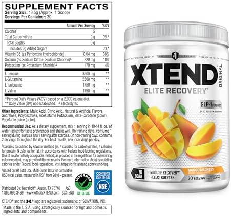 Xtend Original BCAA Powder with Zero Sugar, Mango Madness, 30 Servings - Image 2