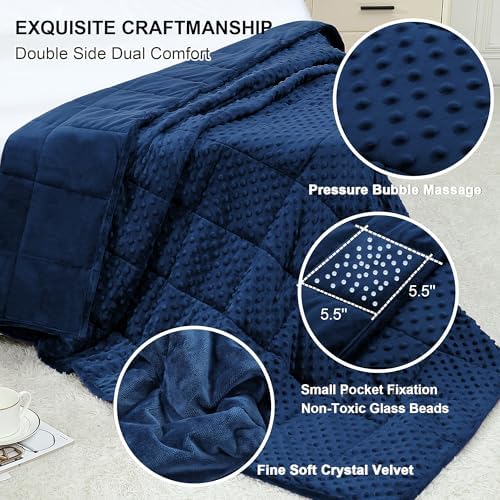 Alomidds Weighted Blanket (48"x72",15lbs Twin Size - Navy), Weighted Blankets for Adults, Cooling Breathable Soft and Comfort Minky, Heavy Blanket Microfiber Material with Glass Beads - Image 2