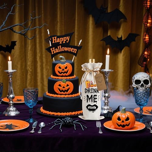 1Pcs Drink Me Gifts Wine Bag, Happy Halloween Wine Bag Halloween Party Decorations with 1Pcs Kraft Blessing Cards and natural jute rope - Image 5