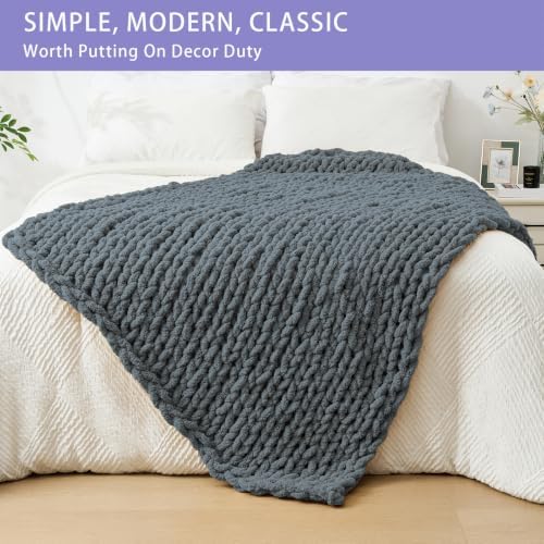 Bigacogo Chunky Knit Throw Blanket for Couch, 40x60 inches, Iron Gray - Image 3