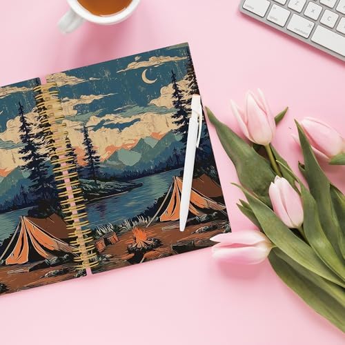 XPH Vintage Mountain Camping Spiral Notebook, Camping Gifts Journaling Notebooks for Women, Rustic Campsite Landscape Hardcover Journals for Writing 160 Pages 5.5 x 8.3 Inch, Camper Gifts - Image 4