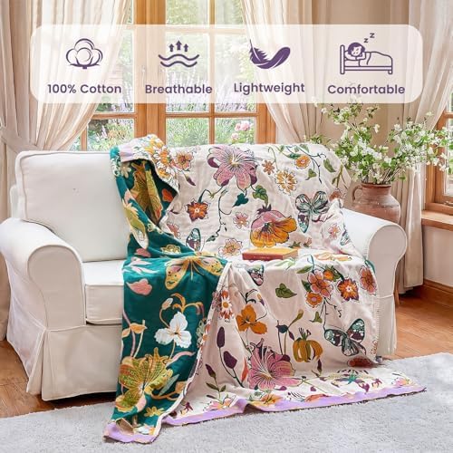 MSGKV Boho Throw Blanket 50"x60" 100% Cotton Butterfly Floral Blanket Couch - Image 2
