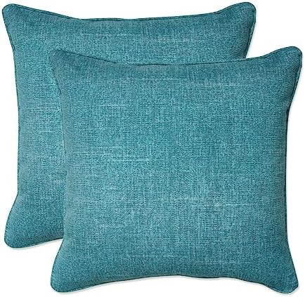 Pillow Perfect Tory Solid Indoor/Outdoor Throw Pillow Plush Fill, Weather and Fade Resistant, Throw - 18.5" x 18.5", Aqua, 2 Count by PillowPerfect