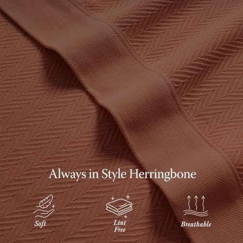 Threadmill Luxury 100% Cotton King Herringbone Blanket, Paprika - Image 4