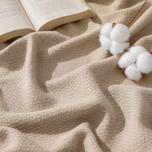 Bedsure 100% Cotton Blanket, Herringbone Weave, Queen Size, Khaki by Unknown