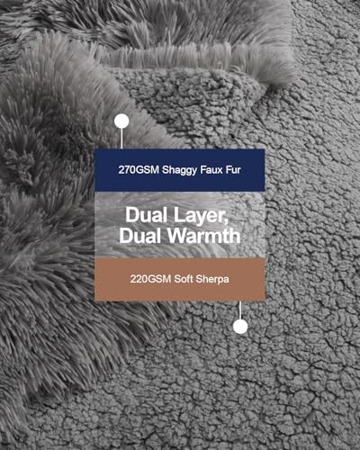 Pawque King Size Faux Fur Sherpa Fleece Throw Blankets, Grey, 90x108 inches - Image 2