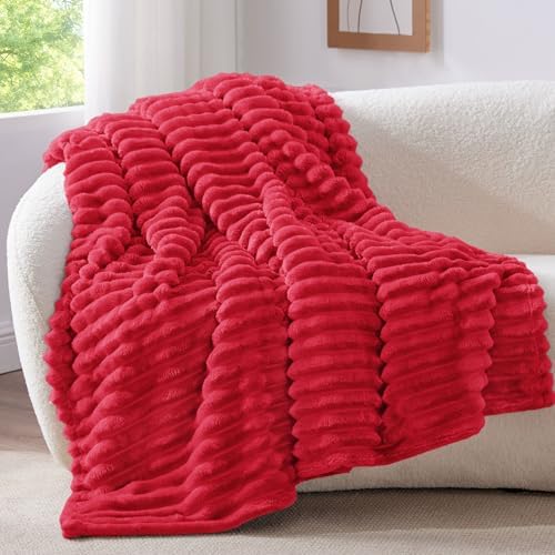 BEDELITE Ribbed Twin Blanket for Couch & Bed, Red, 60"x80" by BEDELITE